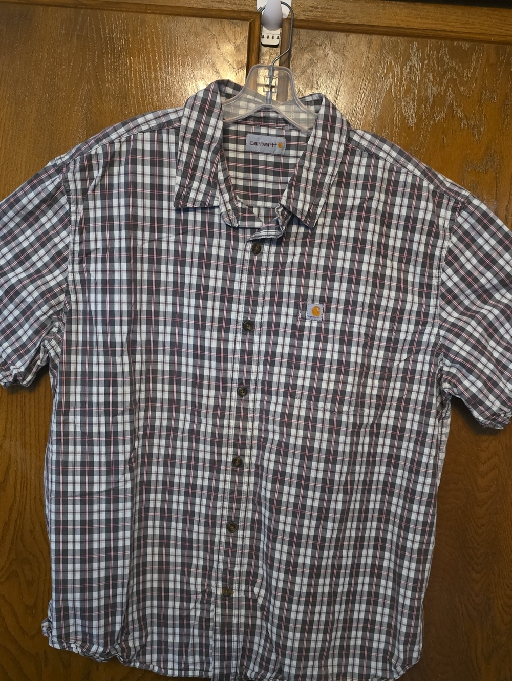Carhartt Men’s Gray & Pink Plaid Button-Down Shirt